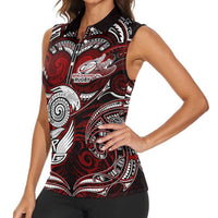 Personalized New Zealand Aotearoa Rugby Women Sleeveless Polo Shirt Maori Fern Tattoo Art