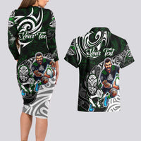 Personalized NZ Aotearoa Rugby Couples Matching Long Sleeve Bodycon Dress and Hawaiian Shirt New Zealand Silver Fern