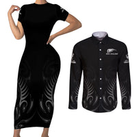 New Zealand Couples Matching Short Sleeve Bodycon Dress and Long Sleeve Button Shirt Rugby 2023 Champions Black DT02 Black - Polynesian Pride