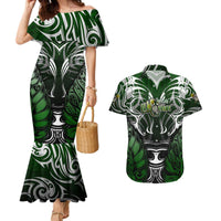 Personalised Warriors Maori Darts Couples Matching Mermaid Dress and Hawaiian Shirt New Zealand Darts Silver Fern
