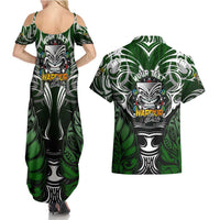 Personalised Warriors Maori Darts Couples Matching Summer Maxi Dress and Hawaiian Shirt New Zealand Darts Silver Fern