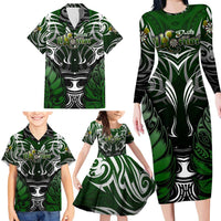 Personalised Warriors Maori Darts Family Matching Long Sleeve Bodycon Dress and Hawaiian Shirt New Zealand Darts Silver Fern