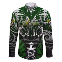Personalised Warriors Maori Darts Family Matching Off The Shoulder Long Sleeve Dress and Hawaiian Shirt New Zealand Darts Silver Fern