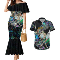 Personalised New Zealand Darts Couples Matching Mermaid Dress and Hawaiian Shirt NZ Paua Shell Maori Fern