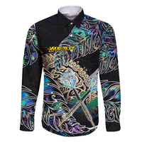 Personalised New Zealand Darts Family Matching Off Shoulder Short Dress and Hawaiian Shirt NZ Paua Shell Maori Fern