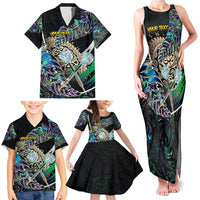 Personalised New Zealand Darts Family Matching Tank Maxi Dress and Hawaiian Shirt NZ Paua Shell Maori Fern