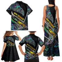 Personalised New Zealand Darts Family Matching Tank Maxi Dress and Hawaiian Shirt NZ Paua Shell Maori Fern