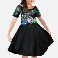 Personalised New Zealand Darts Kid Short Sleeve Dress NZ Paua Shell Maori Fern