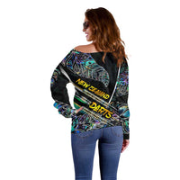 Personalised New Zealand Darts Off Shoulder Sweater NZ Paua Shell Maori Fern