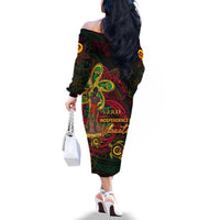 Custom Vanuatu 45th Independence Anniversary Family Matching Off The Shoulder Long Sleeve Dress and Hawaiian Shirt Flower Melanesian Namele Turtle - Polynesian Pride