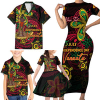 Custom Vanuatu 45th Independence Anniversary Family Matching Short Sleeve Bodycon Dress and Hawaiian Shirt Flower Melanesian Namele Turtle - Polynesian Pride