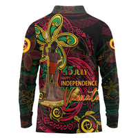 Custom Vanuatu 45th Independence Anniversary Long Sleeve Polo Shirt Flower Melanesian Namele Turtle - Polynesian Pride