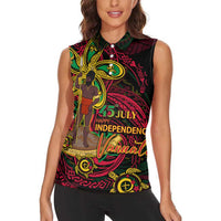 Custom Vanuatu 45th Independence Anniversary Women Sleeveless Polo Shirt Flower Melanesian Namele Turtle - Polynesian Pride