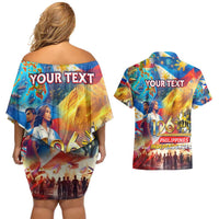 Custom The Philippines 126th Independence Anniversary Couples Matching Off Shoulder Short Dress and Hawaiian Shirt Art Style - Polynesian Pride