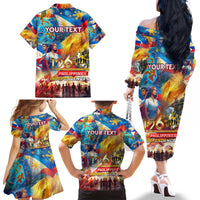 Custom The Philippines 126th Independence Anniversary Family Matching Off The Shoulder Long Sleeve Dress and Hawaiian Shirt Art Style - Polynesian Pride