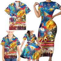 Custom The Philippines 126th Independence Anniversary Family Matching Short Sleeve Bodycon Dress and Hawaiian Shirt Art Style - Polynesian Pride