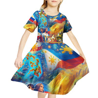 Custom The Philippines 126th Independence Anniversary Kid Short Sleeve Dress Art Style - Polynesian Pride