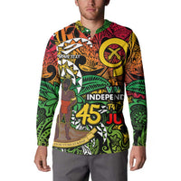 Personalized Vanuatu 45th Independence Anniversary Button Sweatshirt Melanesian Pattern Reggae - Polynesian Pride