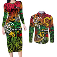 Personalized Vanuatu 45th Independence Anniversary Couples Matching Long Sleeve Bodycon Dress and Long Sleeve Button Shirt Melanesian Pattern Reggae - Polynesian Pride
