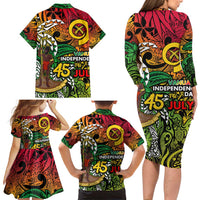 Personalized Vanuatu 45th Independence Anniversary Family Matching Long Sleeve Bodycon Dress and Hawaiian Shirt Melanesian Pattern Reggae - Polynesian Pride