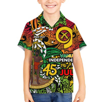 Personalized Vanuatu 45th Independence Anniversary Family Matching Off The Shoulder Long Sleeve Dress and Hawaiian Shirt Melanesian Pattern Reggae - Polynesian Pride