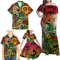 Personalized Vanuatu 45th Independence Anniversary Family Matching Off Shoulder Maxi Dress and Hawaiian Shirt Melanesian Pattern Reggae - Polynesian Pride