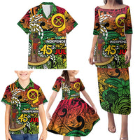 Personalized Vanuatu 45th Independence Anniversary Family Matching Puletasi and Hawaiian Shirt Melanesian Pattern Reggae - Polynesian Pride