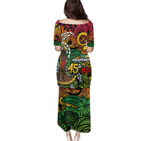 Personalized Vanuatu 45th Independence Anniversary Family Matching Puletasi and Hawaiian Shirt Melanesian Pattern Reggae - Polynesian Pride