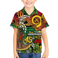 Personalized Vanuatu 45th Independence Anniversary Family Matching Short Sleeve Bodycon Dress and Hawaiian Shirt Melanesian Pattern Reggae - Polynesian Pride