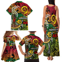 Personalized Vanuatu 45th Independence Anniversary Family Matching Tank Maxi Dress and Hawaiian Shirt Melanesian Pattern Reggae - Polynesian Pride