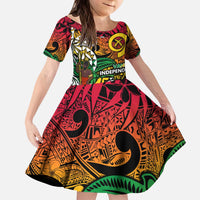 Personalized Vanuatu 45th Independence Anniversary Kid Short Sleeve Dress Melanesian Pattern Reggae - Polynesian Pride