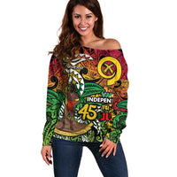 Personalized Vanuatu 45th Independence Anniversary Off Shoulder Sweater Melanesian Pattern Reggae - Polynesian Pride