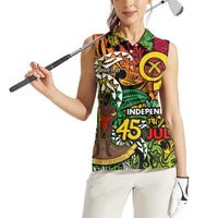 Personalized Vanuatu 45th Independence Anniversary Women Sleeveless Polo Shirt Melanesian Pattern Reggae - Polynesian Pride