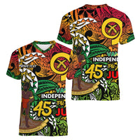 Personalized Vanuatu 45th Independence Anniversary Women V-Neck T-Shirt Melanesian Pattern Reggae - Polynesian Pride