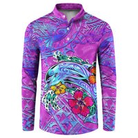 Dolphin Polynesia Button Sweatshirt Hibiscus Tropical Wave - Purple Vibes DT02 Purple - Polynesian Pride