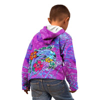 Personalized Dolphin Polynesia Kid Hoodie Hibiscus Tropical Wave - Purple Vibes