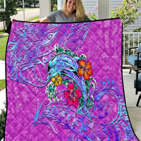 Dolphin Polynesia Quilt Hibiscus Tropical Wave - Purple Vibes