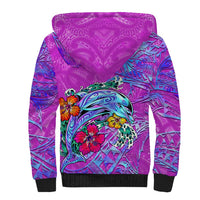 Personalized Dolphin Polynesia Sherpa Hoodie Hibiscus Tropical Wave - Purple Vibes