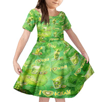 I Love Kiwi Family Matching Off The Shoulder Long Sleeve Dress and Hawaiian Shirt New Zealand Kiwi Fruit Summer Cocktail DT02 Daughter's Dress Green - Polynesian Pride
