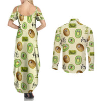 Kiwi Cute Humorous Couples Matching Summer Maxi Dress and Long Sleeve Button Shirt New Zealand Fruit