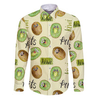 Kiwi Cute Humorous Family Matching Mermaid Dress and Hawaiian Shirt New Zealand Fruit DT02 Dad's Shirt - Long Sleeve Yellow - Polynesian Pride