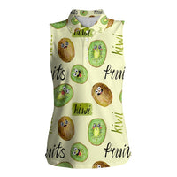 Kiwi Cute Humorous Women Sleeveless Polo Shirt New Zealand Fruit