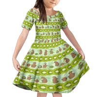 New Zealand Kiwi Fruit Witty Kiwi Bird Family Matching Off Shoulder Short Dress and Hawaiian Shirt DT02 Daughter's Dress Green - Polynesian Pride