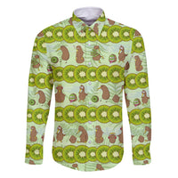 New Zealand Kiwi Fruit Witty Kiwi Bird Family Matching Off Shoulder Short Dress and Hawaiian Shirt DT02 Dad's Shirt - Long Sleeve Green - Polynesian Pride