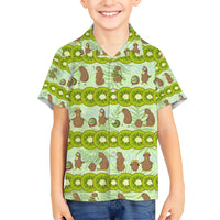New Zealand Kiwi Fruit Witty Kiwi Bird Family Matching Off Shoulder Short Dress and Hawaiian Shirt DT02 Son's Shirt Green - Polynesian Pride