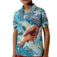 Hand In Hand Father's Day Polynesian Kid Polo Shirt Tribal Flower Pattern