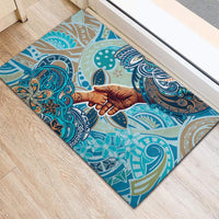 Hand In Hand Father's Day Polynesian Rubber Doormat Tribal Flower Pattern