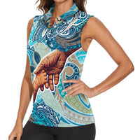 Hand In Hand Father's Day Polynesian Women Sleeveless Polo Shirt Tribal Flower Pattern