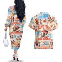 Hawaii Father's Day Couples Matching Off The Shoulder Long Sleeve Dress and Hawaiian Shirt Hula With Dad