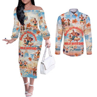 Hawaii Father's Day Couples Matching Off The Shoulder Long Sleeve Dress and Long Sleeve Button Shirt Hula With Dad DT02 Art - Polynesian Pride
